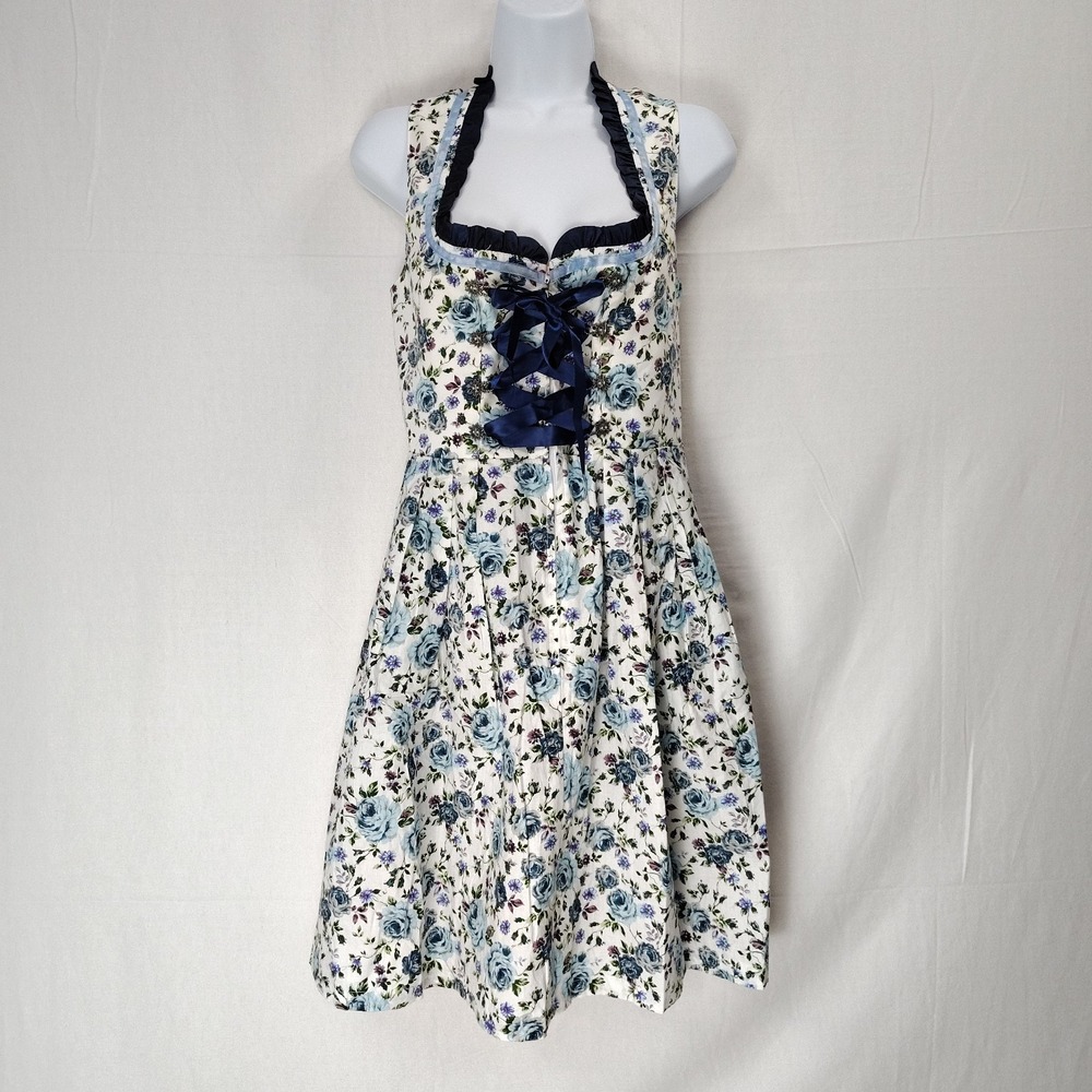 Floral Blue and White Dirndl Dress